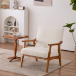 Solid Wood Armrest Teddy Velvet Simple Single Indoor Lounge Chair Backrest Creamy-White - Image 11