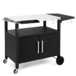 Outdoor Grill Cart with Storage, Rolling Bar Cart Movable Kitchen Island for BBQ, Patio Dining Cart Table for Food Prep with Wheels Hooks Foldable Top - Image 22
