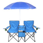 Same Code 57651919 Portable Outdoor 2-Seat Folding Chair with Removable Sun Umbrella Blue - Image 4