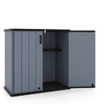 23.5 Cu.ft Outdoor Storage Shed with Lockable Door, PP HDPE Horizontal Garden Tool Cabinet - Gray - Image 6