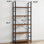 5-Tier Bookshelf, Modern Narrow Bookcase with 30lbs Shelf Capacity, Storage Shelf for Living Room/Office, Brown (Shipment from Walmart) - Image 2