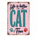 CIFbuy Vintage Cat Metal Wall Art, Turquoise Cat Lettering Pink Paw Print Sign, Retro Iron Plaque For Home Kitchen Garden Farmhouse, Ca TikTok, TikTok, Self-pickup Logiopics - Image 8