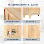 70" Oak Finish Low-Profile Fireplace TV Stand with 2 Doors & Rattan Front for 18" Insert - Image 3