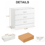 3-Drawer Wide Drawer Cabinet Particleboard Bedside Table with Textured Melamine Finish 25.98*12.99*22.05in White =75682614 - Image 13