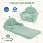 2-in-1 Flip Open Kids Sofa Lounger, Teddy Fleece Toddler Couch with Carry Handle for Ages 3+ (Green) - Image 2