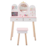 White and pink crown element, MDF + particleboard + solid wood legs, painted and melamine laminated, 4-drawer children's dressing table set - Image 5