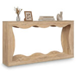 63" Narrow Console Table with Wavy Hollow Design, 2-Tier Extra Long Entryway Table with Storage Shelf - Natural - Image 2