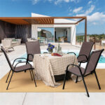 Brown 2 Pack Stackable Patio Dining Chairs, Ergonomic Steel Frame Breathable Fabric Outdoor Chairs 330 LBS Capacity - Image 7