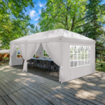 10'x20' Instant Pop Up Canopy Tent White, 6 Side Panels 2 Doors 4 Mesh Windows, 28/22mm Powder Coated Steel Frame, 10x20mm Crossbar, 210D Oxford Outdoor Folding Tent with Carry Bag, No Sandbags - Image 33