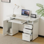 Embossed White Particle Board with Melamine Laminate 1155574cm One-Door Three-Drawer Computer Desk - Image 6