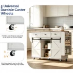 2 Barn Doors with Sliding Rails 3 Drawers 3 Shelves Serving Cart Rubberwood Countertop + MDF Cabinet Dining Cart 47.24*29.49*35.08in White - Image 7
