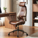 Brown Color Blocking Office Chair with 2D Adjustable Headrest, Ergonomic High-Back Desk Chair 330 lbs Capacity - Image 2