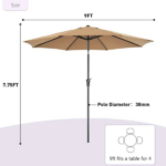 9FT Outdoor Patio Umbrella Market Table Polyester Fabric Canopy Iron Frame 8 Ribs UV Protection Waterproof,Khaki(New) - Image 2