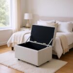 Light Gray Linen-Textured Storage Ottoman with Rubber Feet – 63×43×43cm Bench for Entryway, Bedroom or Living Room - Image 3