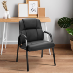 Faux Leather Waiting Room Chair, Office Guest Chair with Padded Arms, for Reception, Conference, Meeting, or Home Use, Basic Black(1 PCS) - Image 5