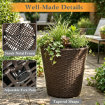 2-Piece PP Rattan Planter Set, 15” & 12” Tapered Square Flower Pots with Built-in Inner Pots & Drainage Holes for Indoor Outdoor Patio Garden - Image 9