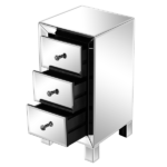 3-Drawer Mirrored Bedside Table MDF Cabinet with Mirrored Drawers Silver - Image 7