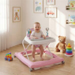 Pink Foldable Baby Walker with Detachable Tray & Shape Sorter Toys, 3-Level Height Adjustable for 6-12 Months - Image 2