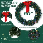 Replace 35948786 60in Pre-lit Christmas Wreath, Lighted Artificial Xmas Wreath with 220 Warm & Multi-color Lights and 600 PVC Tips, Remote Control Stepless Dimming, for Front Door Gate Wall Xmas Party Decorations, Gre - Image 3