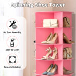 7-tier, 360° rotating wood-plastic composite shoe rack, 60*60*184cm, pink - Image 5