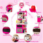 Pink Kids Corner Play Kitchen with Realistic Sounds, Lights & Steam, 95PCS Accessories Pretend Cooking Set for Ages 3+ - Image 7