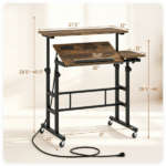  Dual Height Adjustable Rolling Sit Stand Desk with Charging Station, Tiltable Split Desktop Mobile Laptop Cart with USB Type-C Power Outlets Lockable Wheels Heavy Duty Metal Frame Home Office Workstation - Image 8