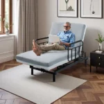 Electric Lift Bed for Seniors - Wired Remote Control with One-Touch Backrest Lift & Leg Lowering, Fall-Safe Rails & Detachable Meal Tray, Safe Standing/Sitting/Lying Aid - Image 15