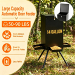 14 Gallon Gravity Deer Feeder 50-90 LBS Capacity Galvanized Coated Steel Wildlife Game Feeder with 4 Feeding Trays Lockable Lid Ground Pegs for Hunting Ranch Backyard Black - Image 5