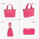 Puffer Tote Bag for Women with Zipper, Quilted Puffy bag Lightweight Crossbody Hobo Padded Handbag with Strap-Rose - Image 2