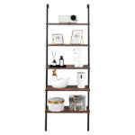 Industrial Wall Mounted Bookcase 5-Tier Open Ladder Shelf Bookshelf with Metal Frame, 23.6" L x 11.8" W x 70.9" H - Image 12