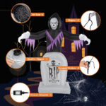 8ft Garden 3pcs LED String Lights Grim Reaper and Grave Inflatable Halloween Decoration - Image 15