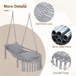 Gray Boho Macrame Hanging Swing Chair with 2 Padded Cushions, 330LBS Capacity Hammock Chair for Indoor Outdoor Bedroom Patio Balcony - Image 9