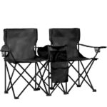 Portable Outdoor 2-Seat Folding Chair with Removable Sun Umbrella Black - Image 14