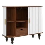 39" Fluted Liquor & Coffee Bar Cabinet with 6 Wine Racks and 3 Glass Holders, Mid-Century Modern Bar Cabinet with A Large Storage Drawer ,4 Hidden Storage Space on the Side , White - Image 11