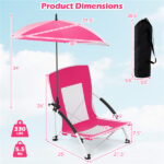 2 Pack Pink Umbrella Chair for Adults with Adjustable Parasol Portable Backpack Beach Chair - Image 6