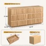 Handleless 6-Drawer Dresser with Grille Finish P2 Particleboard + MDF & Melamine Veneer + Vacuum-Formed Storage Cabinet 55.12*15.75*27.95in Oak - Image 5