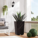 2 Pack Outdoor Tall Plastic Planter Set, Large Flower Pots with Drainage Holes, Durable Plant Pots for Porch Entryway Patio Yard Garden, Dark Brown - Image 5