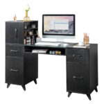 Black relief particle board tempered glass 141*50*112cm three doors and two drawers fanless nail table - Image 5