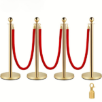 4PCS Gold Stanchions Posts with 3PCS 5 ft Red Velvet Rope, Red Velvet Rope Stanchion Set Crowd Control Barriers, Stanchions and Velvet Ropes Red Carpet Poles for Party Supplies