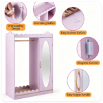 Kids Dress Up Closet with Full-Length Acrylic Mirror, 42" Child-Sized Garment Rack with Cabinet & Storage Shelves for 3+ Toddlers Bedroom Playroom - Image 4