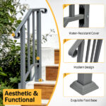 Handrails for Outdoor Steps, Iron Handrail Fits 1 Step, Transitional Handrail with Installation Kit, Silver - Image 10