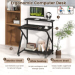 Black Rolling Computer Desk with Power Strip 32" Mobile Office Desk with Monitor Stand - Image 11