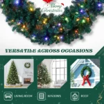 Replace 35948786 60in Pre-lit Christmas Wreath, Lighted Artificial Xmas Wreath with 220 Warm & Multi-color Lights and 600 PVC Tips, Remote Control Stepless Dimming, for Front Door Gate Wall Xmas Party Decorations, Gre - Image 9