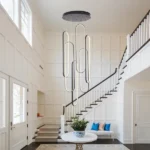 High Ceiling Chandelier Modern LED Ring Pendant Light 3 Color Dimmable Black Chandeliers Contemporary 157in Hanging Light Fixture with Remote Control for Foyer Entryway Staircase