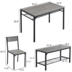 Same Code 99109540 Dining Table Set for 4, Kitchen Table with 2 Chairs and a Bench, 4 Piece Kitchen Table Set for Small Space, Home Kitchen Bar Pub Apartment, Gray - Image 4