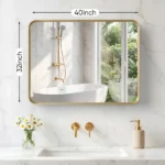 Anti-Fog Bathroom Wall Mirror – 32" x 40" Shatterproof Vanity Mirror with Rectangular Metal Frame, Gold(Shipment from Walmart) - Image 4