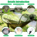 3-in-1 Camping Hammock with Automatic Pop-Up Mosquito Net, Lightweight 70D Nylon Portable Hammock Supports 440lbs, Dual Zipper Outdoor Hammock for Camping Hiking Backpacking Beach Backyard - Image 2