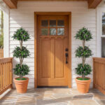 51" Artificial Boxwood Topiary Tree with 59 Flowers, Realistic Faux Evergreen Plant - Purple - Image 3