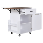 39.3" Farmhouse Kitchen Island with Drop Leaf, Kitchen Storage Island with Open Side Rack, One Drawer, Towel Rack, Rolling Kitchen Cart with Lockable Wheels for Lawn Garden, White - Image 17