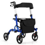 2-in-1 Blue Rollator Walker & Wheelchair - 330 lbs Capacity, 8" PVC Wheels + X-Shaped Structure (Stability), Ideal for Seniors/Disabled - Image 3